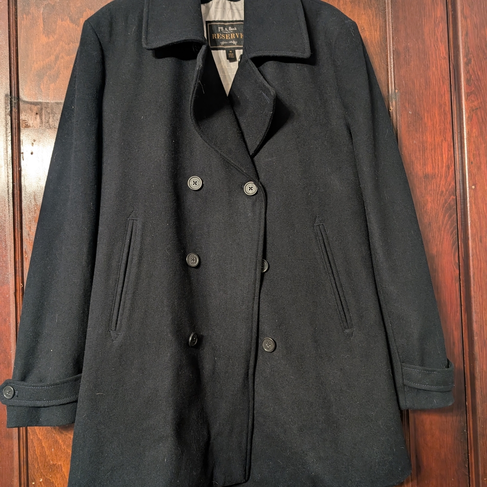 Black Mens Double-Breasted Jos And Banks Clothier Pea Coat